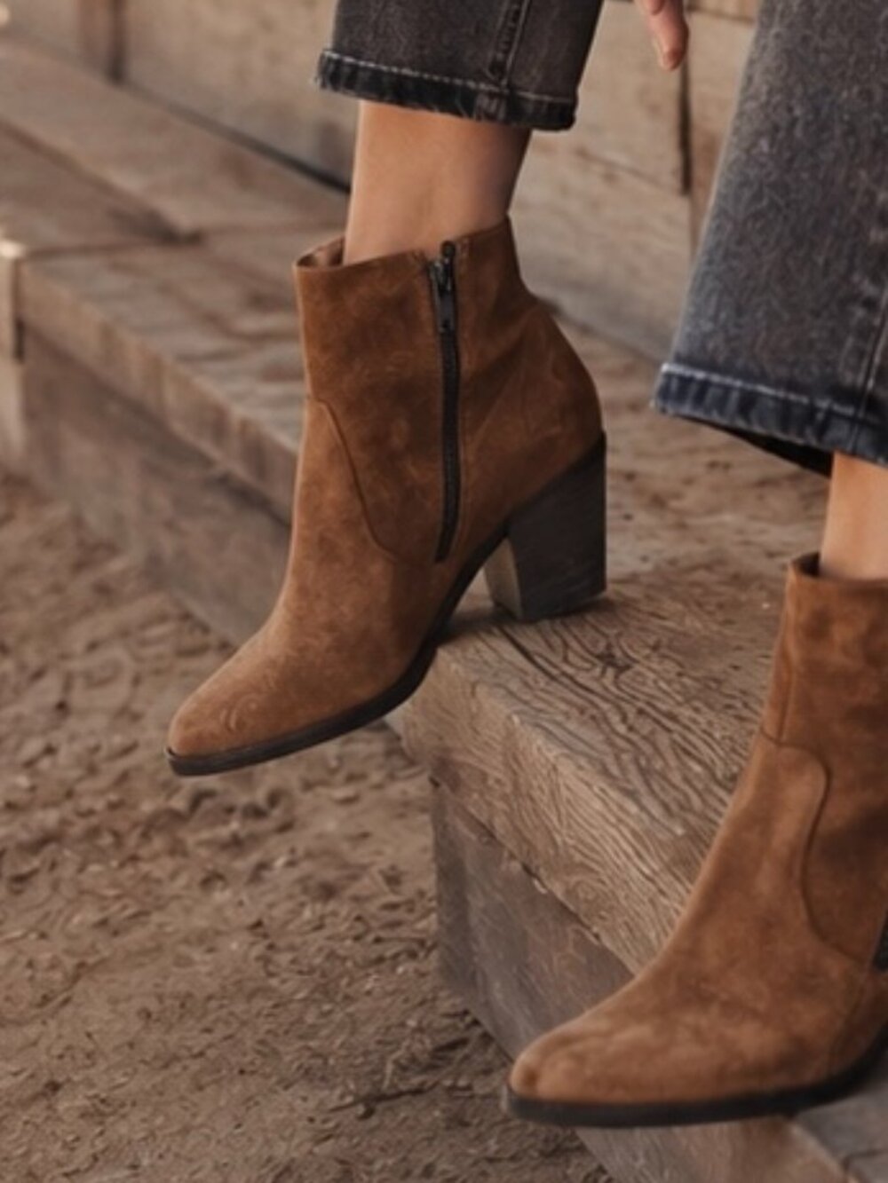 Paul Green München Brown Suede Leather Ankle Boots Block Heel US 10